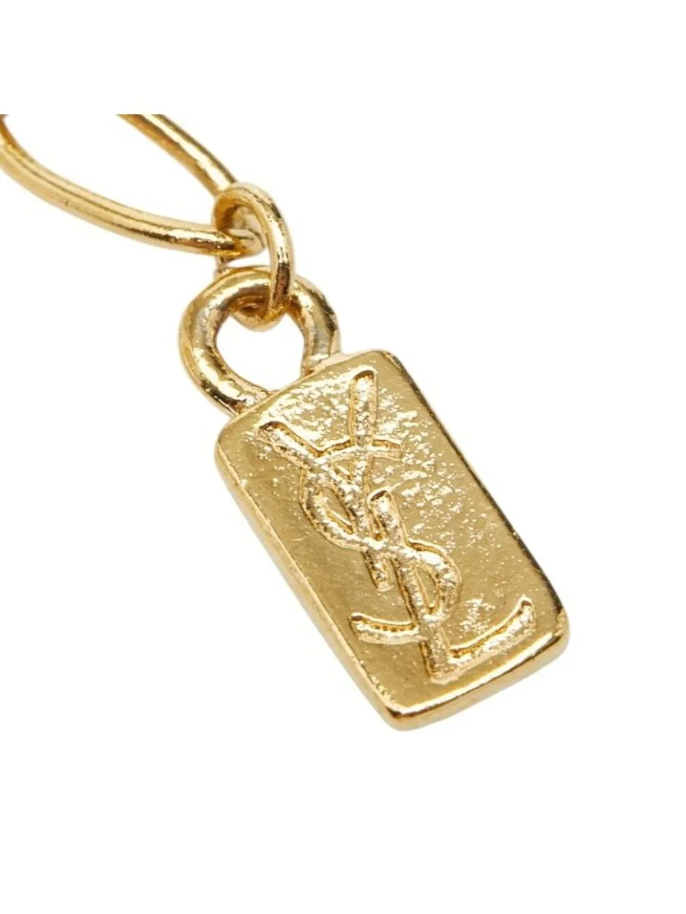 Saint Laurent Logo Open Drop Pendant Necklace Gold Plated Line Stone - Picture 6 of 7